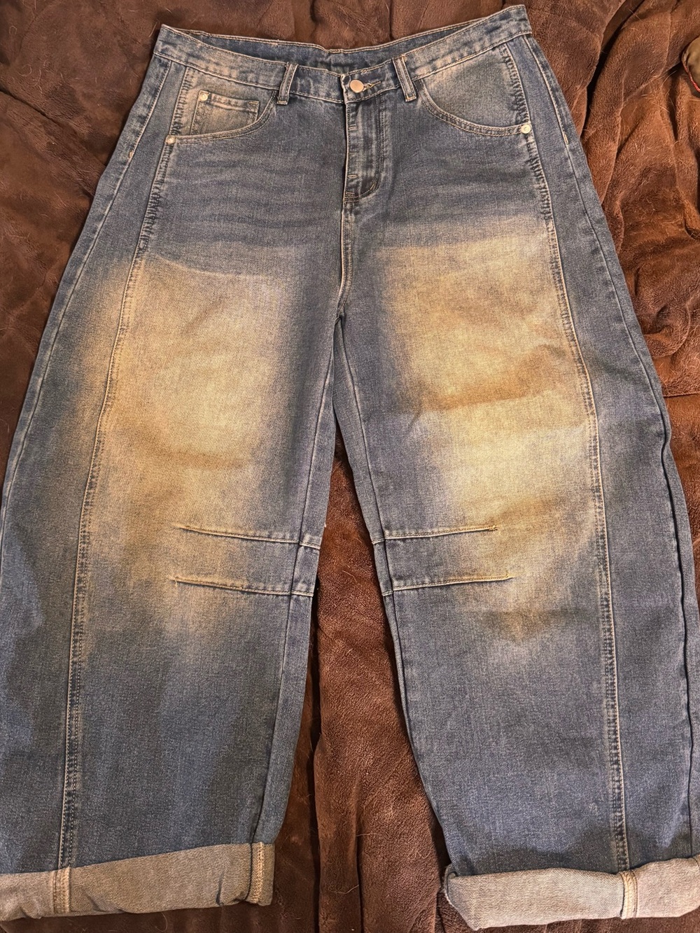 Wide-barrel Leg Women’s Jeans in Light Blue Washed Denim